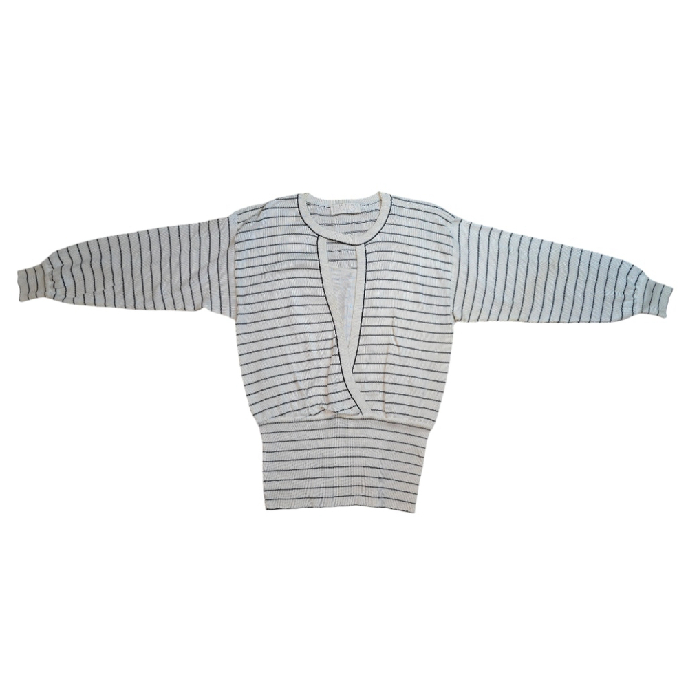 Vintage Women's Escada Striped Sweater Beige Black Size 42 Large Knit Sweater